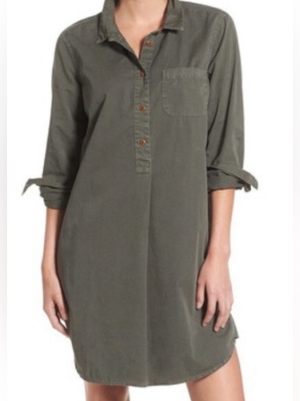 Madewell Olive Green Utility Shirt Dress With Buttons and Pocket